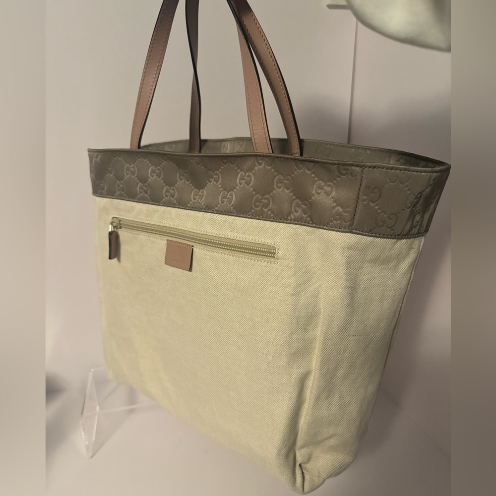 #125 Gucci GG Monogram Satchel Tote Bag - Nylon w/ Leather Accents - Picture 17 of 17